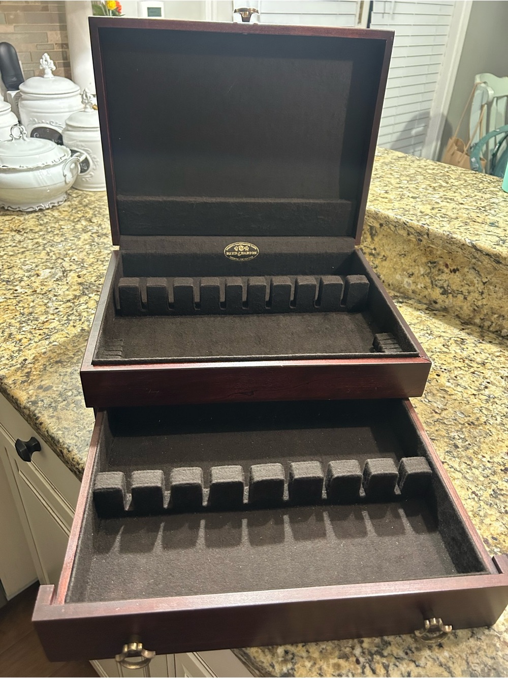 Reed & Barton Mahogany-Finish Men's Watch and Jewelry Box - Black Interior